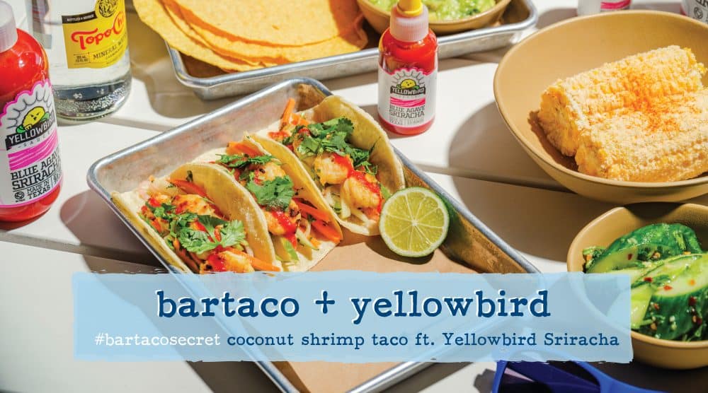 the #bartacosecret coconut shrimp taco ft. Yellowbird Sriracha 1