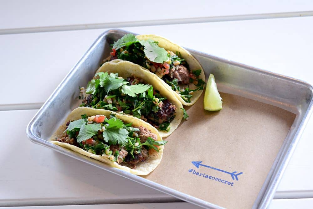 we’re excited to unveil our next #bartacosecret—the spiced lamb kofta taco! we’re transporting you to the Mediterranean with just one bite of this bold + flavorful taco. enjoy the flavors of spiced lamb kofta topped with a cooling herb yogurt crema + herbaceous tabbouleh and garnished with cilantro—available from 3/15/22 through 5/4/22.